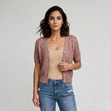 Cardigan Corto de Tejido Perforado con Botones para Look Ligero