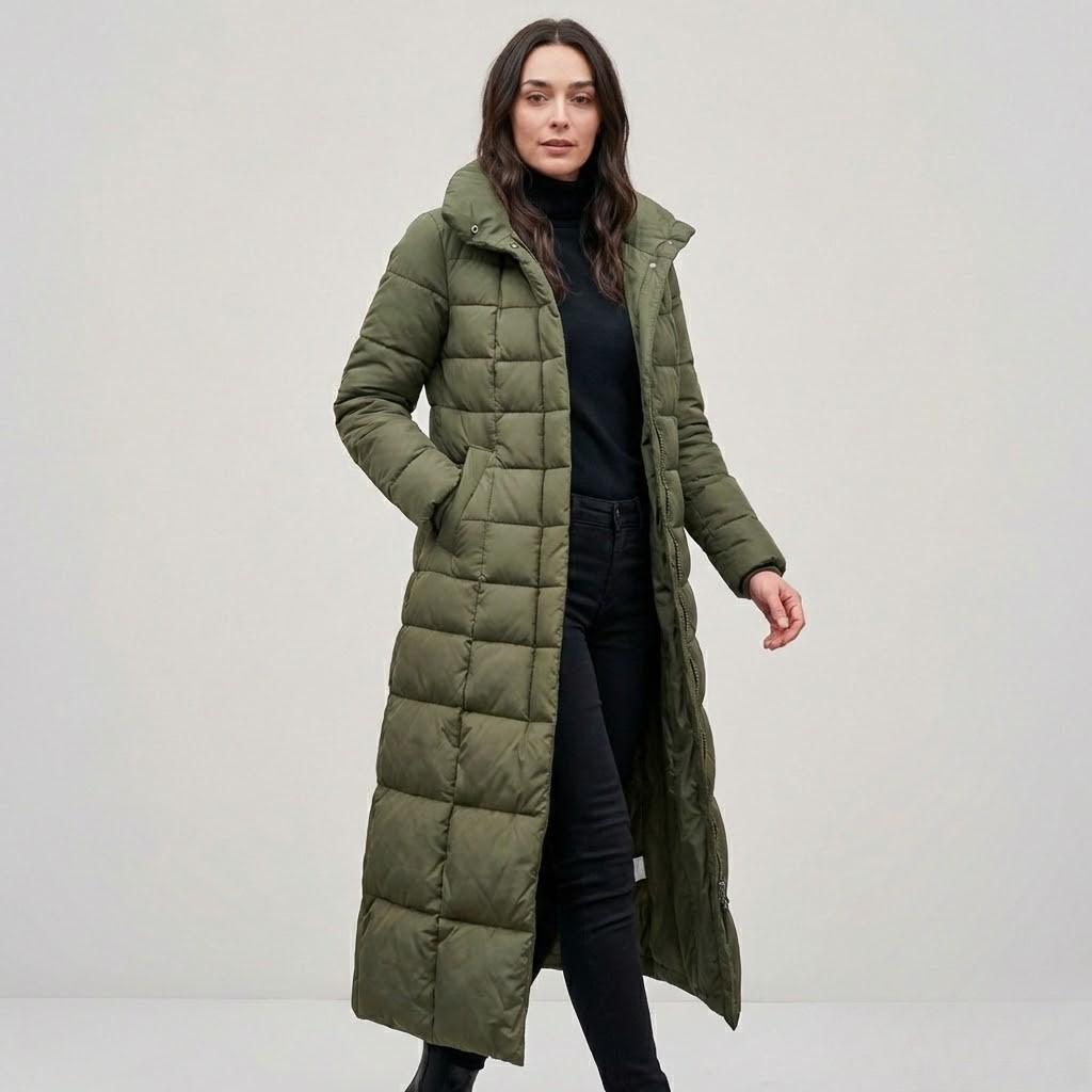 Abrigo acolchado largo con cinturón | Corte entallado | Invierno elegante