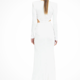 Vivienne | Vestido Maxi de Manga Larga para Mujer con Escote en V, Diseñado Industrialmente, para Invitadas de Boda con Corte Lateral