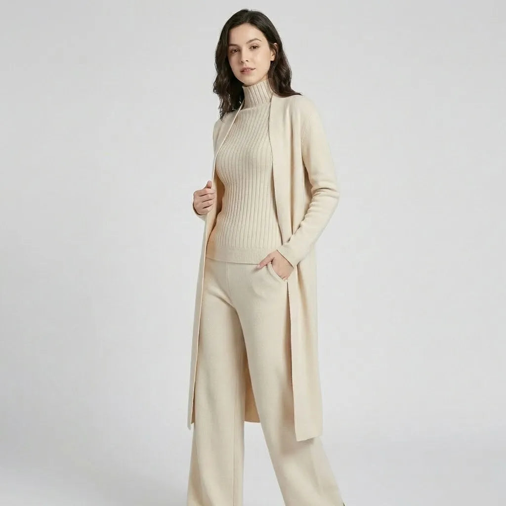 Conjunto de Punto con Cárdigan Largo para Conforto Elegante