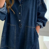 Margot | Vestido maxi de mezclilla para mujer de talla grande con mangas largas y cuello