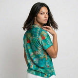 Blusa Camisera Estampada con Manga Corta para una Presencia Ligera