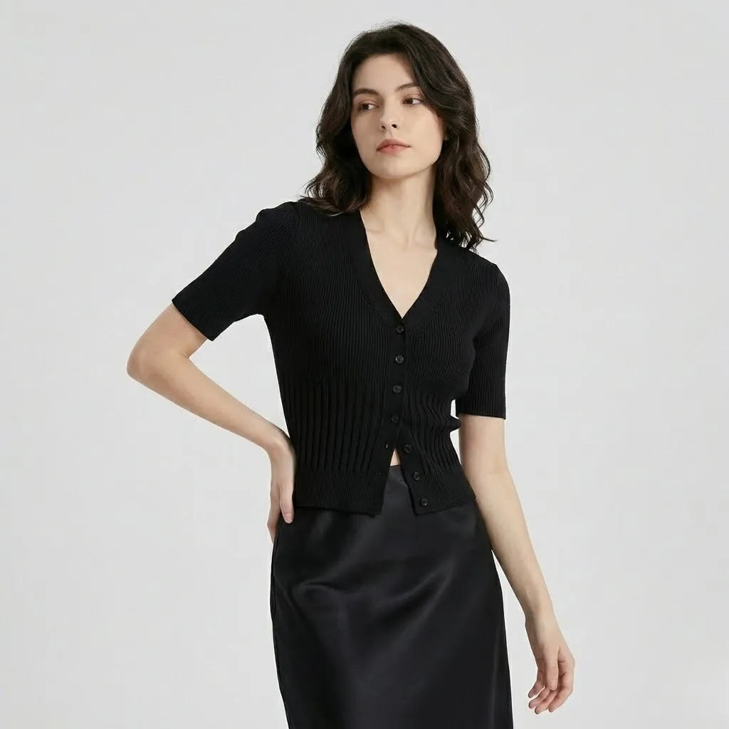Cárdigan canalé en tejido de viscosa | Corte ajustado | Elegancia natural