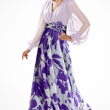 Valentina | Vestido maxi de invitada de boda con escote en V y mangas de globo con estampado floral