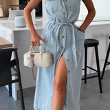 Lottie | Vestido maxi sin mangas con botones y abertura para mujer