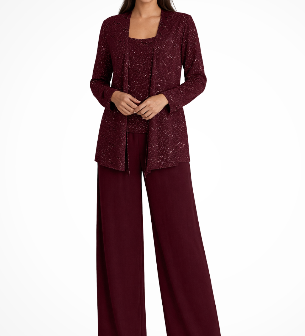 Miriam | Traje de Pantalón de Tres Piezas con Chaqueta de Encaje y Lentejuelas para Mujeres