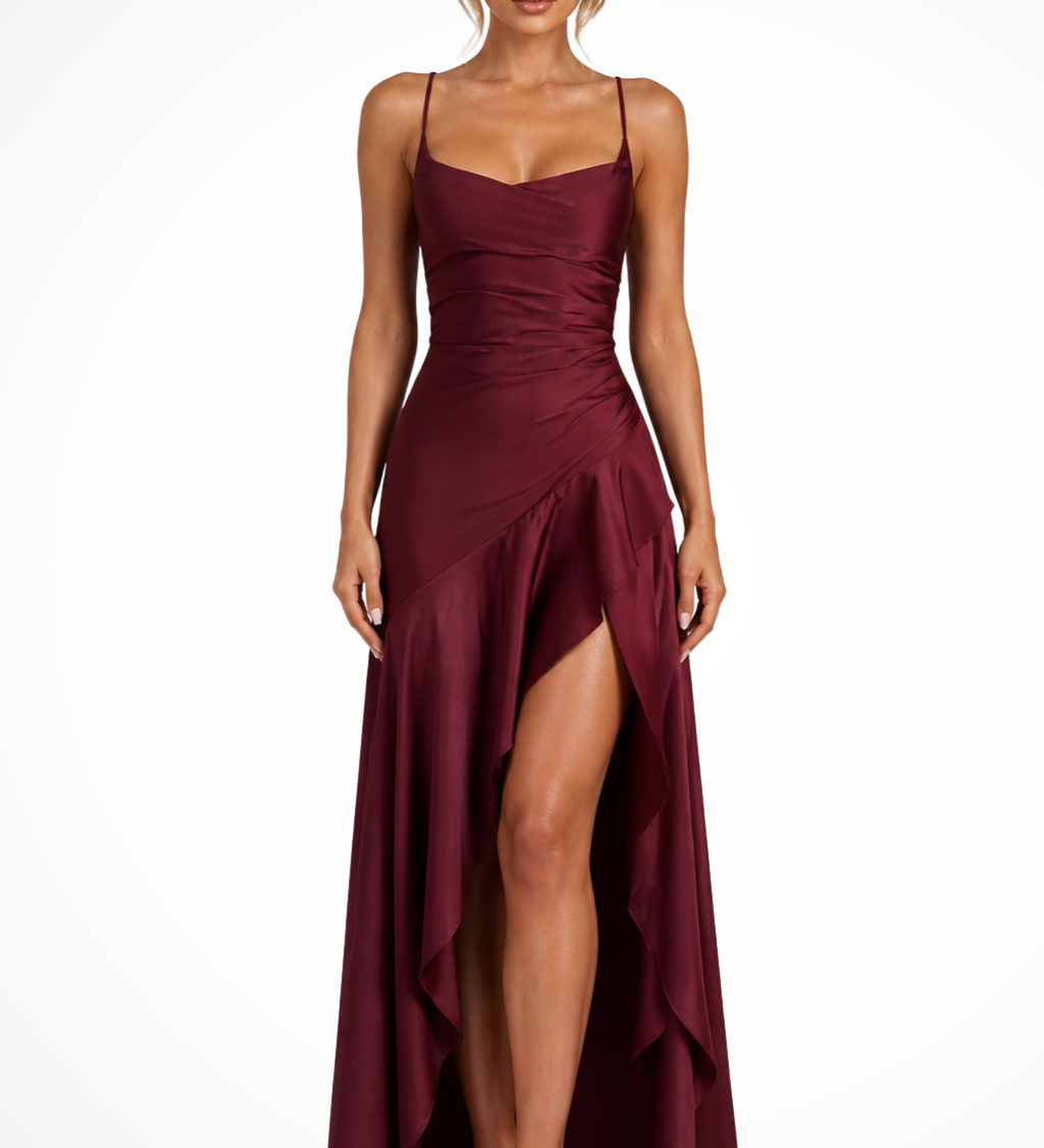 Sienna | Vestido Maxi de Satén con Cuello de Cowl para Mujeres