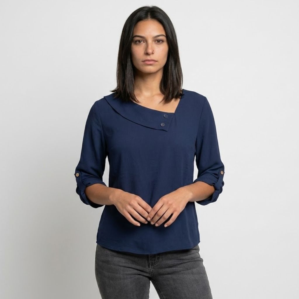 Blusa Ligera con Botones en el Escote para Conforto Diario