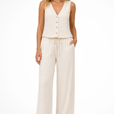 Sidonie | Chaleco de Cuello en V para Mujeres y Pantalones de Pierna Ancha de Lino Conjunto Coordinado