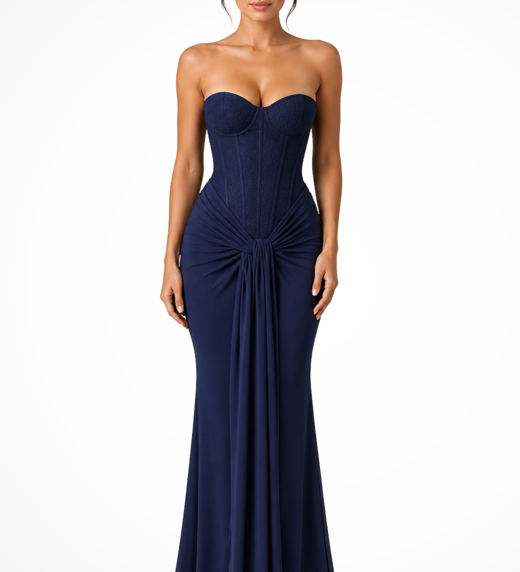 Evangeline | Corpiño de Encaje Sin Tirantes para Mujer Vestido Maxi de Invitada de Boda Drapado
