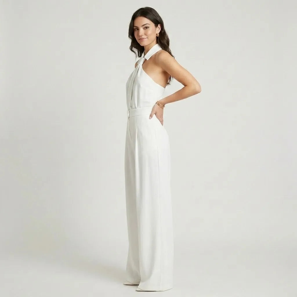 Conjunto fluido con top halter | Pierna ancha | Elegancia contemporánea