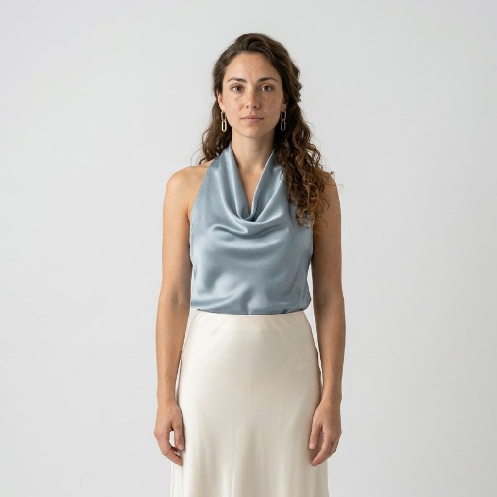 Top Fluido con Escote Drapado y Corte Elegante Sin Mangas