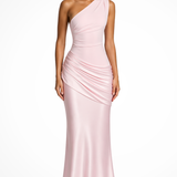 Cecily | Vestido maxi de satén arrugado de un solo hombro para invitadas de boda