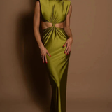 Solenne | Vestido maxi ajustado sin mangas con cuello alto para mujer