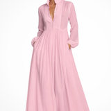 Winifred | Vestido maxi de fiesta de jardín para mujer con mangas largas y botones en la parte delantera, con bolsillos