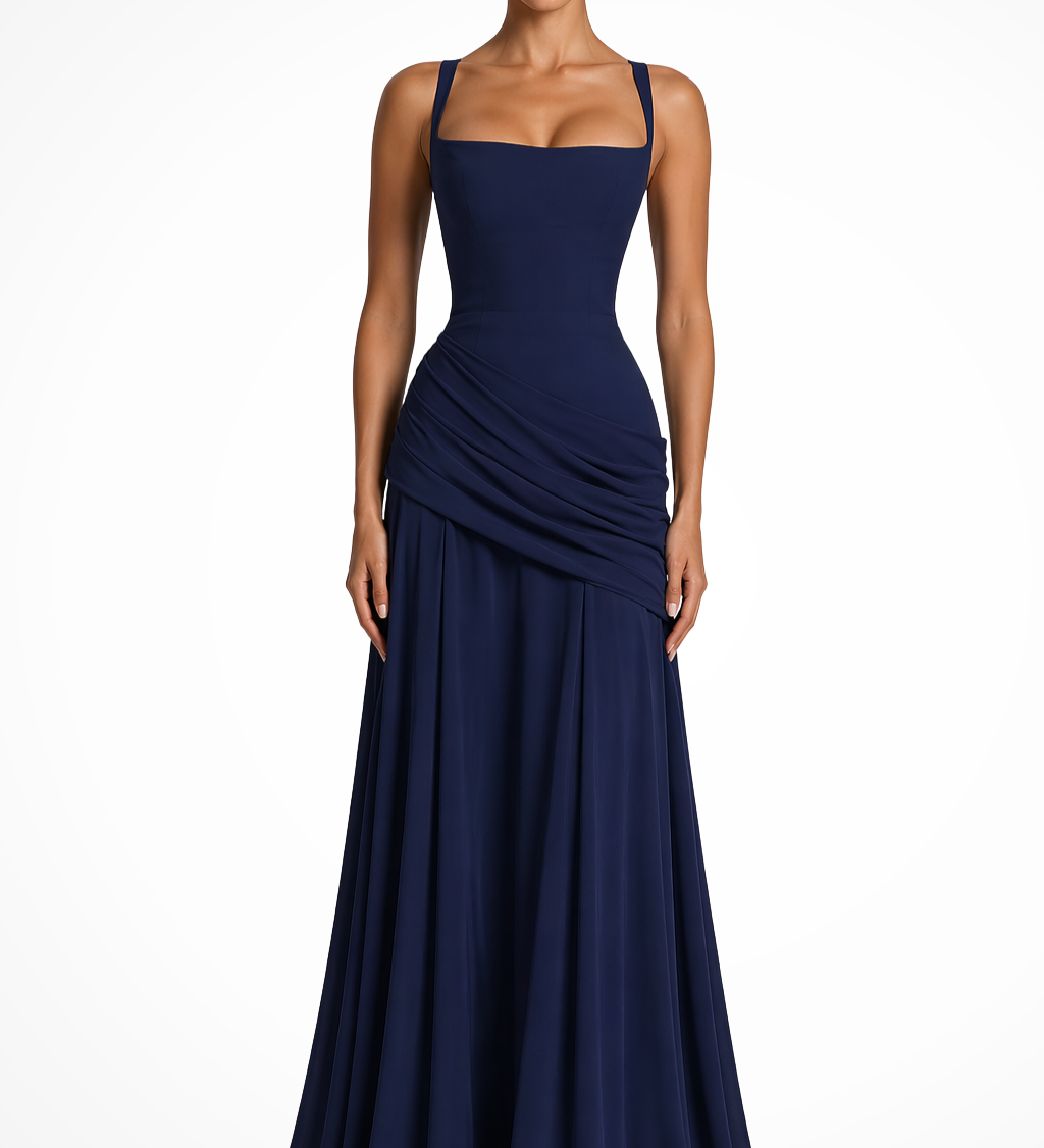 Lavinia | Vestido Maxi de Cuello Cuadrado para Invitadas de Boda con Corte Lateral