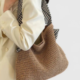 Briar | Bolsa de Hombro de Paja Tejida con Correa de Contraste para Mujeres