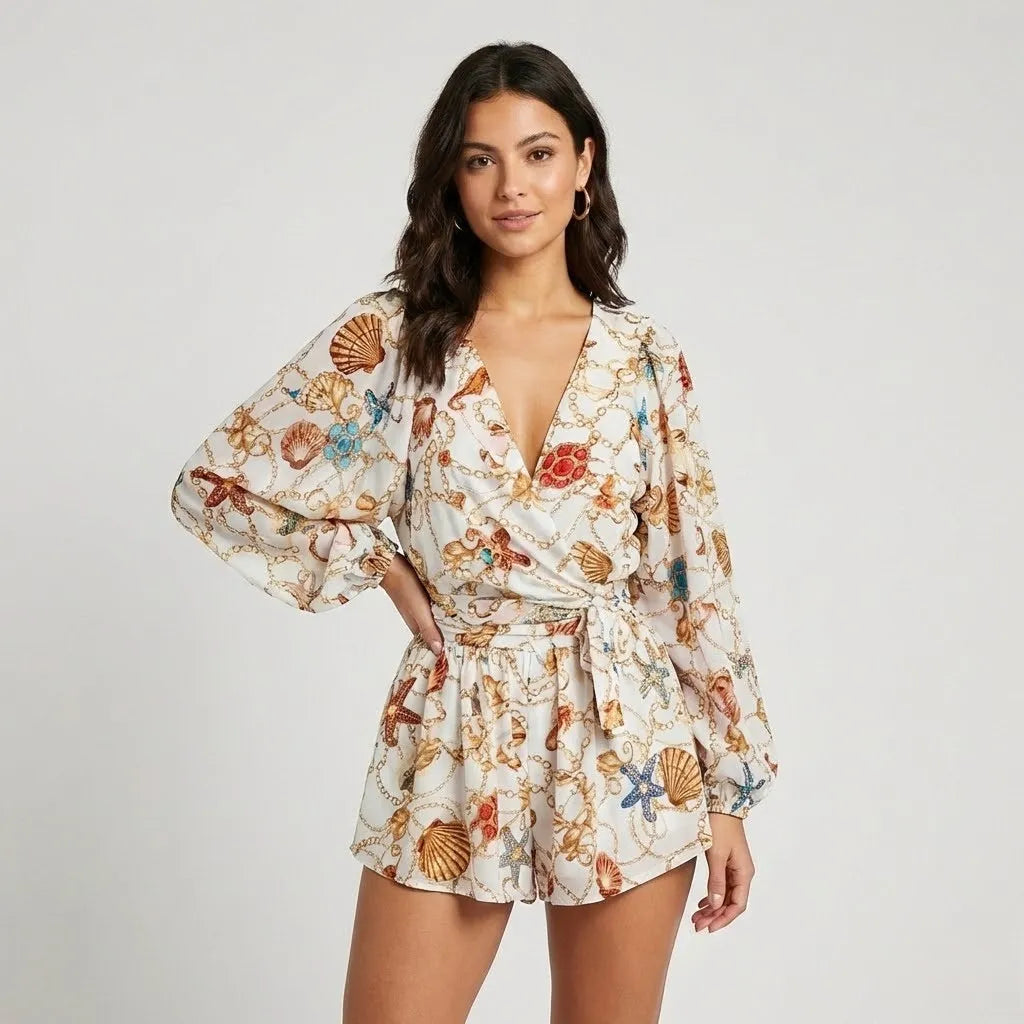 Mono corto fluido con estampado tropical | Corte suelto | Espíritu de verano