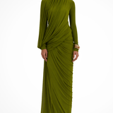 Ottoline | Vestido Maxi de Cuello Alto con Mangas Largas Drapado para Invitadas de Boda