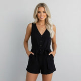 Mono femenino elegante con escote en V y cintura ajustable