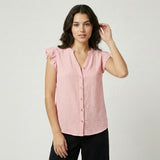 Blusa fluida en mezcla de algodón | Corte relajado | Escote en V con botones