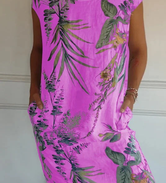 Vestido de verano para señora con bolsillos y estampado vibrante