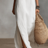 Vestido maxi blanco sin mangas con escote en V