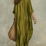 Vestido maxi bohemio verde oliva holgado