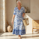CATHY - Vestido elegante con estampado floral y escote en V