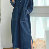 Margot | Vestido maxi de mezclilla para mujer de talla grande con mangas largas y cuello