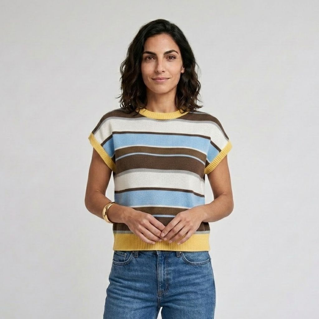 Camiseta de Punto a Rayas con Corte Suelto para Conforto Diario