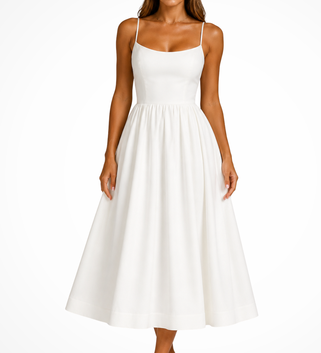 Klementīne | Vestido midi de invitada de boda con tirantes de tirantes cuadrados