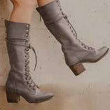 Ludivine - Botas altas com cadarços e salto quadrado para mulheres