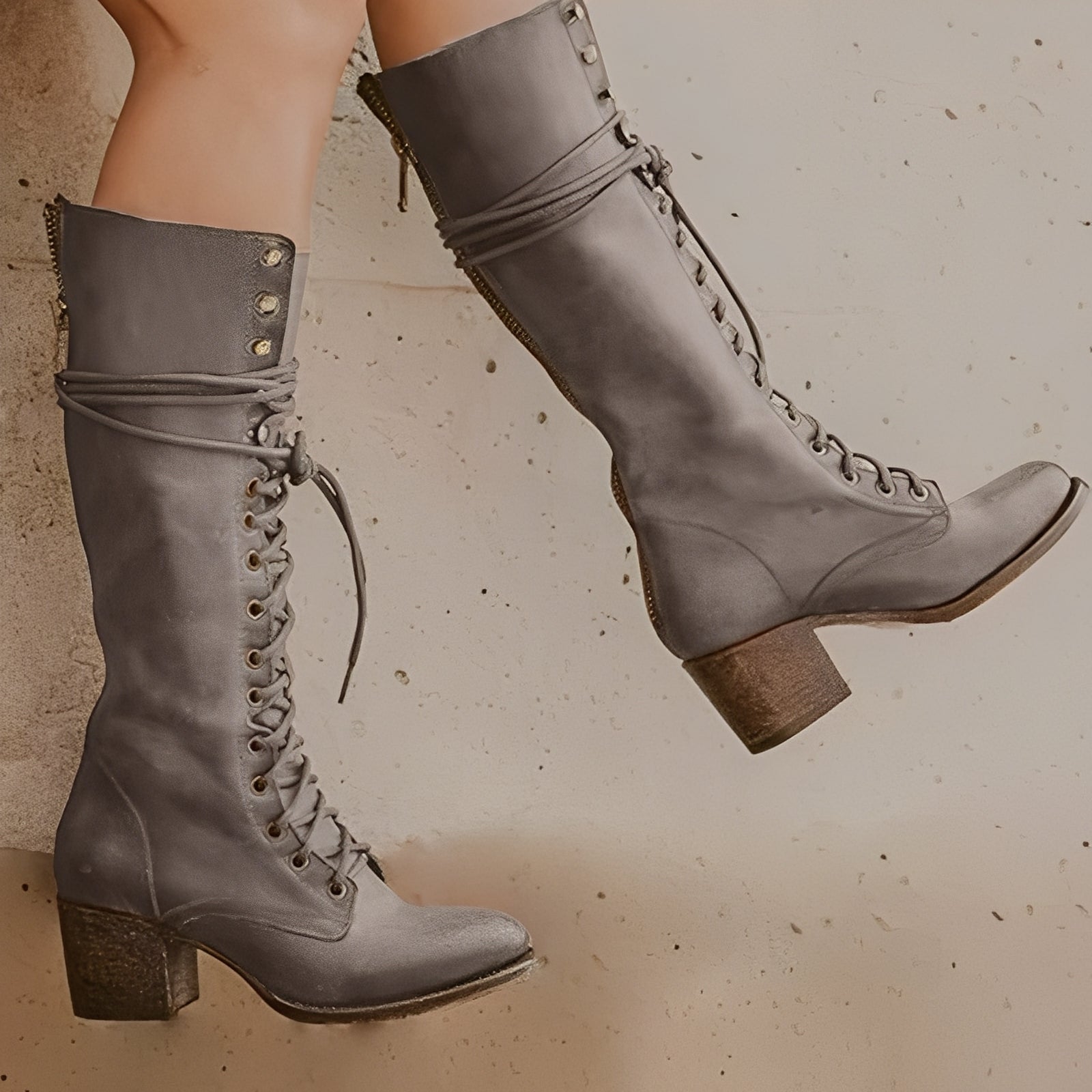 Ludivine - Botas altas com cadarços e salto quadrado para mulheres