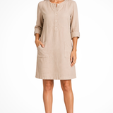 Claudette | Vestido de camisa de lino para mujer con mangas largas y bolsillos frontales