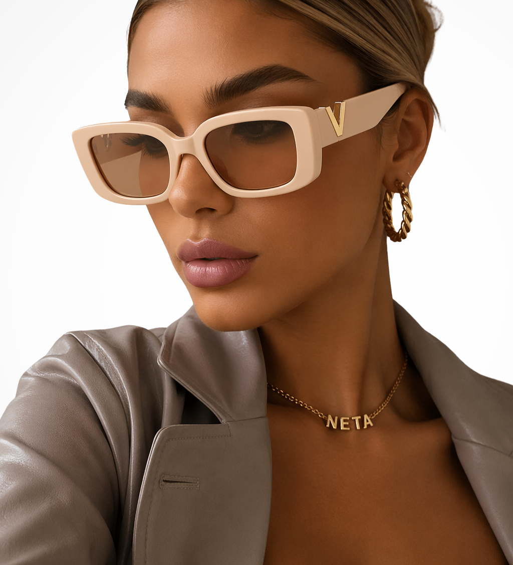 Vivette | Gafas de sol de mujer con detalle en V dorado y forma de ojo de gato grueso