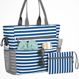 Briony | Bolsa de Playa de Rayas para Mujeres, Tote Grande con Bolsa