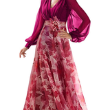 Valentina | Vestido maxi de invitada de boda con escote en V y mangas de globo con estampado floral