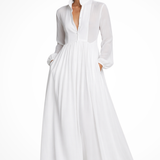 Winifred | Vestido maxi de fiesta de jardín para mujer con mangas largas y botones en la parte delantera, con bolsillos