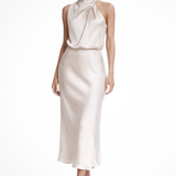 Amelina | Vestido Midi de Cuello Halter para Mujer en Satén para Invitadas de Boda