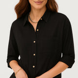 Camisa casual femenina de manga larga con botones