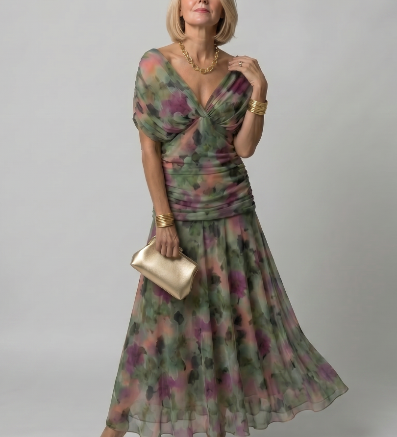 Calen | Vestido midi elegante con hombros descubiertos y diseño fluido