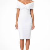 Sorrel | Vestido de Mujer con Hombros Descubiertos y Parte Delantera Torcida, Vestido Midi de Corte Fijo para Invitadas de Boda