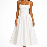 Klementīne | Vestido midi de invitada de boda con escote cuadrado y acampanado