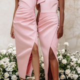 Seraphina | Vestido de invitada de boda rosa asimétrico con un hombro y la parte delantera ajustada
