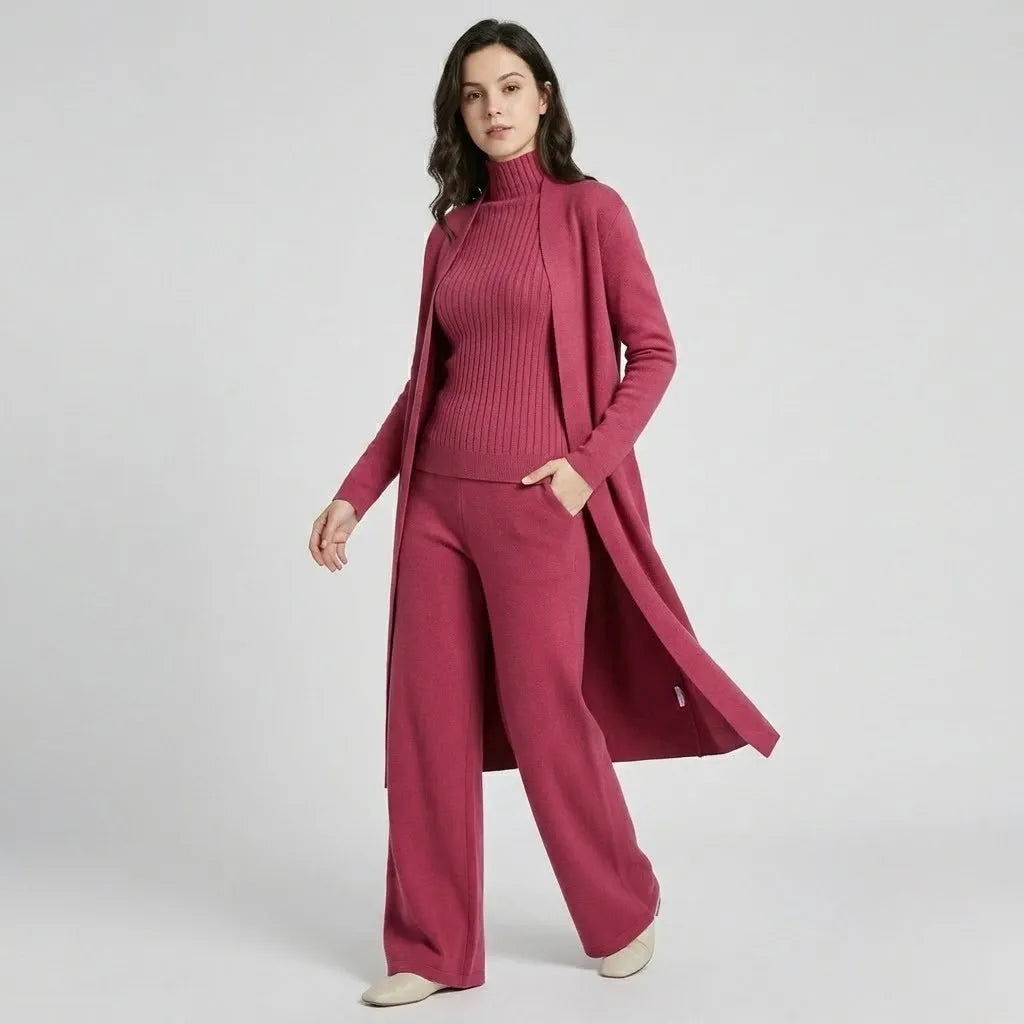 Conjunto de Punto con Cárdigan Largo para Conforto Elegante