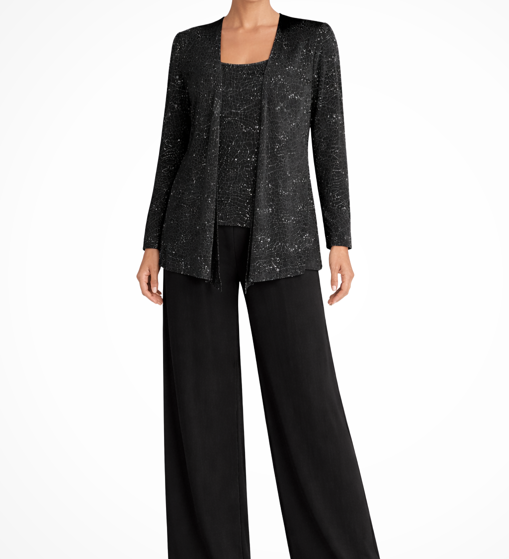 Miriam | Traje de Pantalón de Tres Piezas con Chaqueta de Encaje y Lentejuelas para Mujeres