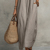 Vestido maxi bohemio sin mangas con escote en V y caída fluida