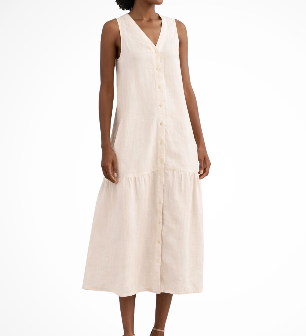 Willa | Vestido maxi de lino sin mangas con botones en la parte delantera y escote en V para mujer