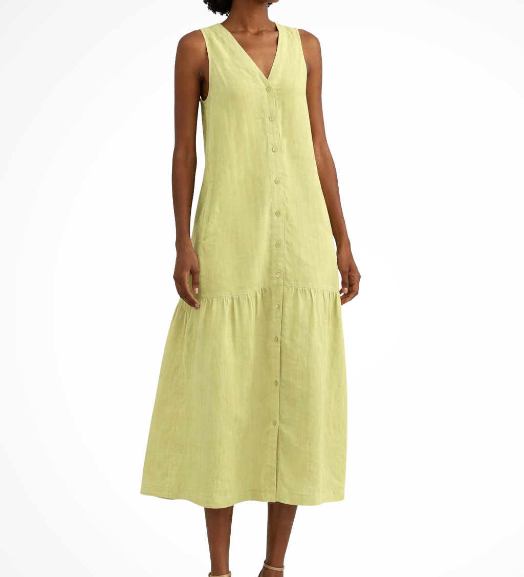 Willa | Vestido maxi de lino sin mangas con botones en la parte delantera y escote en V para mujer